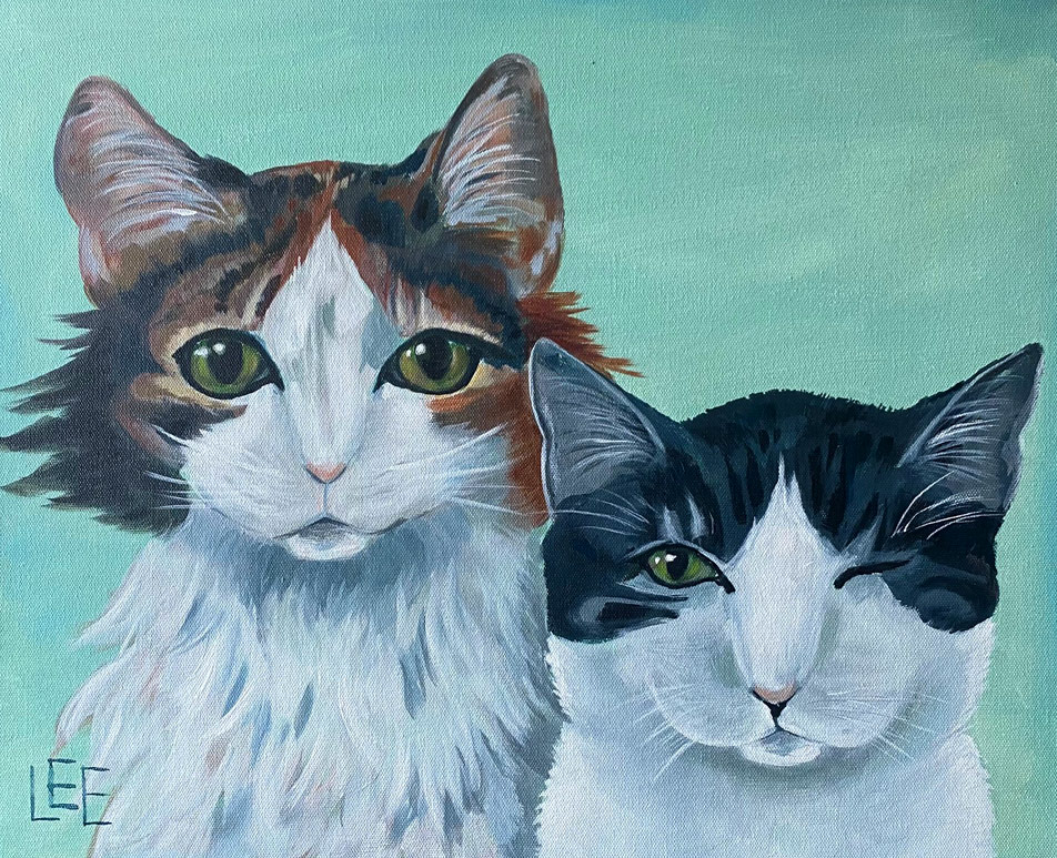 Two cats painting portrait